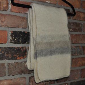 Vintage Hilda IVORY Grey Stripe Thick 100% WOOL KNIT WINTER Scarf ICELAND MINT